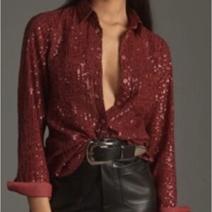 Anthropologie Burgundy Sequin Blouse